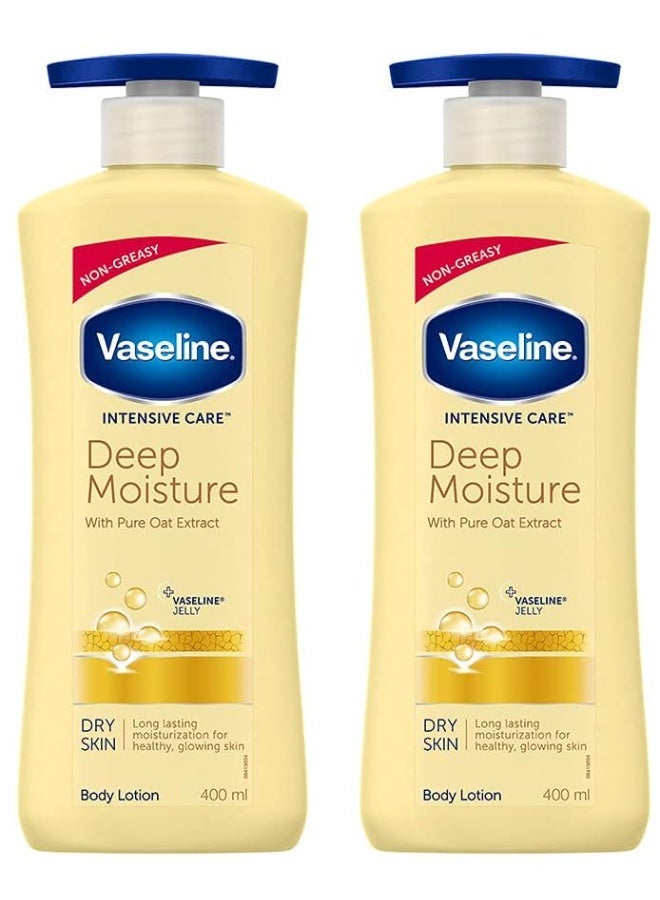 Vaseline Intensive Care Deep Moisture Nourishing Body Lotion 400 ml, Daily Moisturizer for Dry Skin, Gives Non-Greasy, Glowing Skin - For Men & Women (Pack of 2) - Image 1